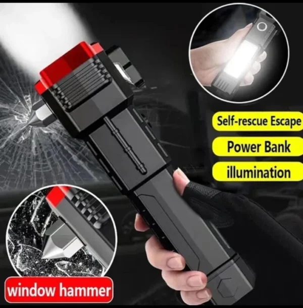 Multifunction 8in1 Portable Led Flashlight Rechargeable LED Torch Flashlight | Car Emergency Tool with Window Breaker Hammer