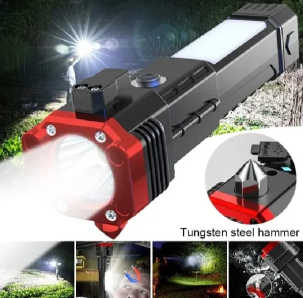 Multifunction 8in1 Portable Led Flashlight Rechargeable LED Torch Flashlight | Car Emergency Tool with Window Breaker Hammer - Image 2
