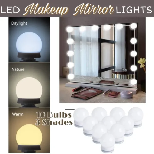 Vanity Mirror Fill Light Adjustable Luminance 3 Colors LED USB Wall Bulbs String For All Pretty 3 Colors Dimmable Vanity Light(10 Bulbs) - Image 2