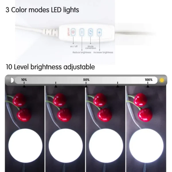 Vanity Mirror Fill Light Adjustable Luminance 3 Colors LED USB Wall Bulbs String For All Pretty 3 Colors Dimmable Vanity Light(10 Bulbs) - Image 6