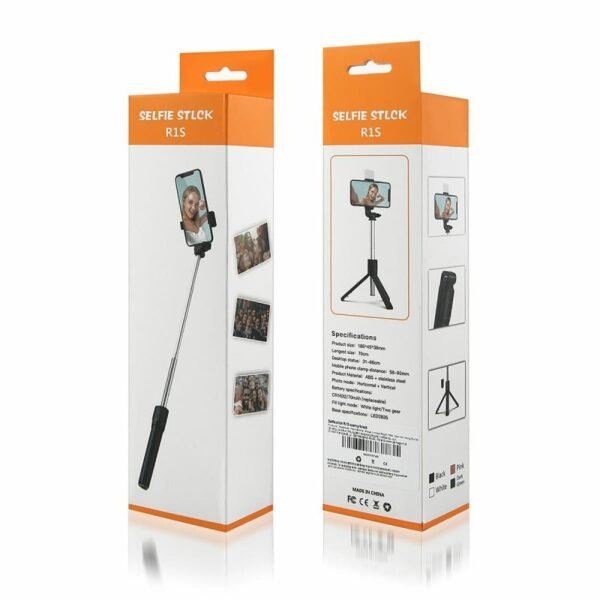 Selfie Stick Tripod R1S Bluetooth Remote Control Tripod Selfie Stick New Model with Wireless Remote Shutter Compatible with All Cell Phones - Selfie Stick with Light - Image 2