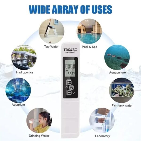 Portable Digital Water TDS, EC, And Temperature Meter (3-in-1) With ATC Function, 1ppm Resolution, 0-9990ppm Purity Tester - Image 6
