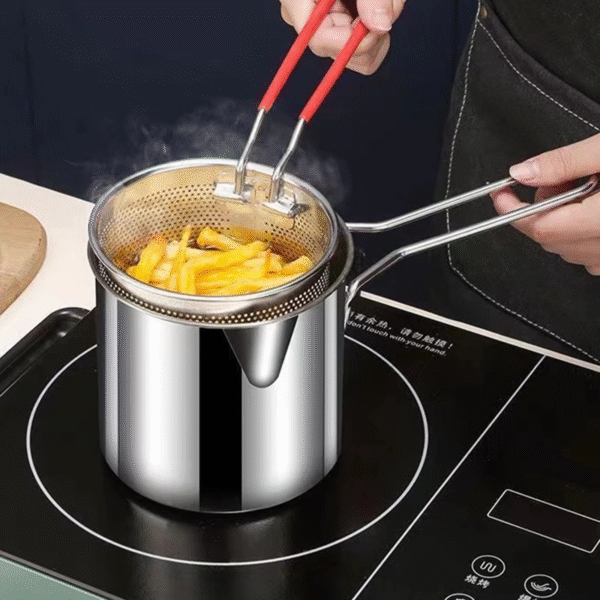 Stainless Steel Deep Fryer Pot with Strainer – Heavy-Duty Frying Pan for Home Kitchen Use – 1200ML Oil Capacity - Image 7
