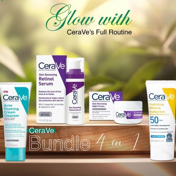 CeraVe 4 in 1 Skincare Kit Night Cream, Sunblock, Cleanser & Serum for Radiant Skin - Image 2